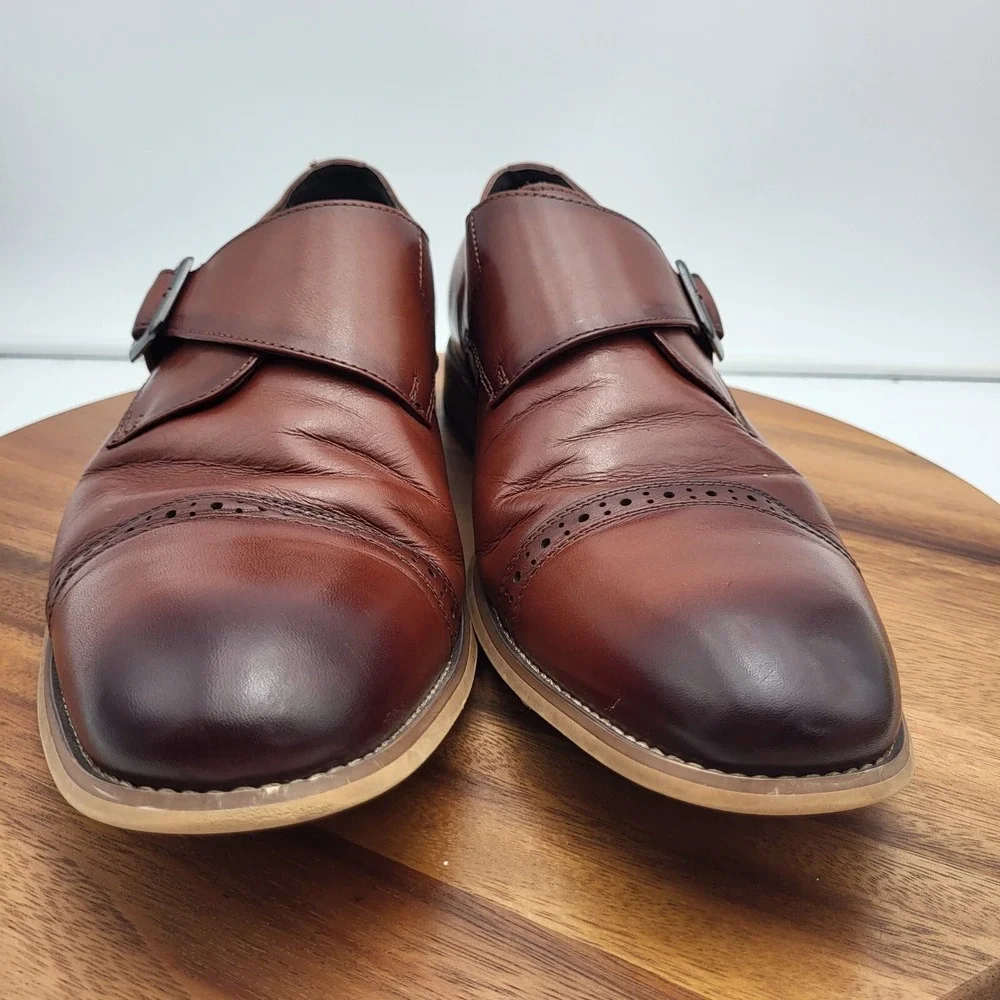 Stacy Adams Monk Strap Shoes Mens Sz 11 M‎ Brown Leather Cap Toe